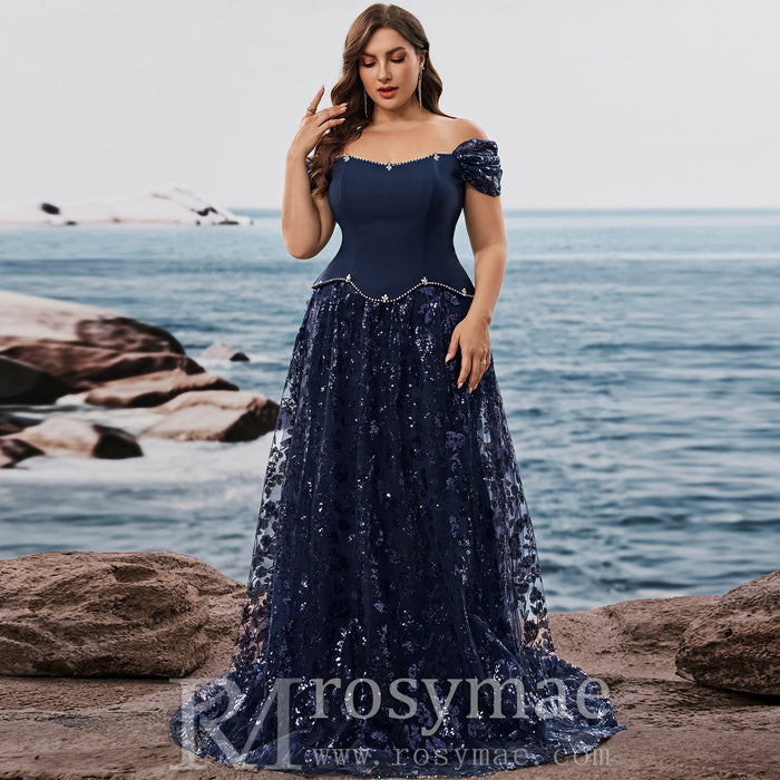 Plus Size Elegant Sequin Splicing Formal Evening Dress Women Party Gown - Rosymae