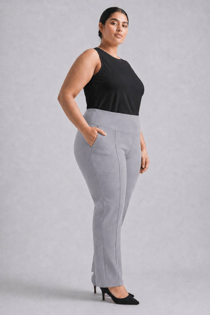 Plus Size English Grey Tummy Shaper Straight Fit Pants