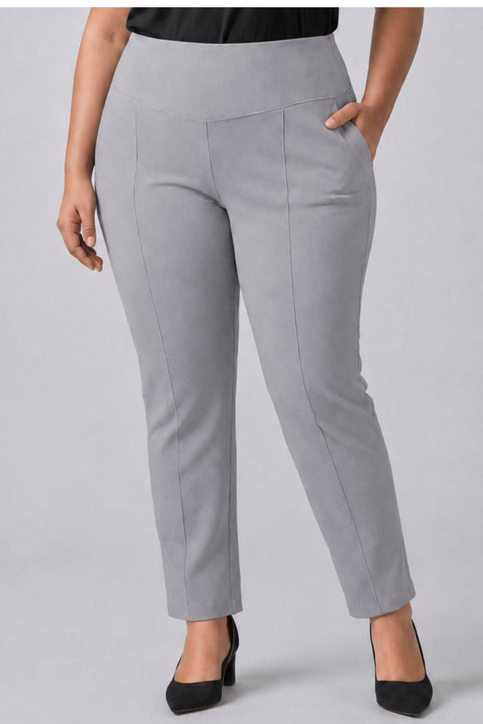 Plus Size English Grey Tummy Shaper Straight Fit Pants
