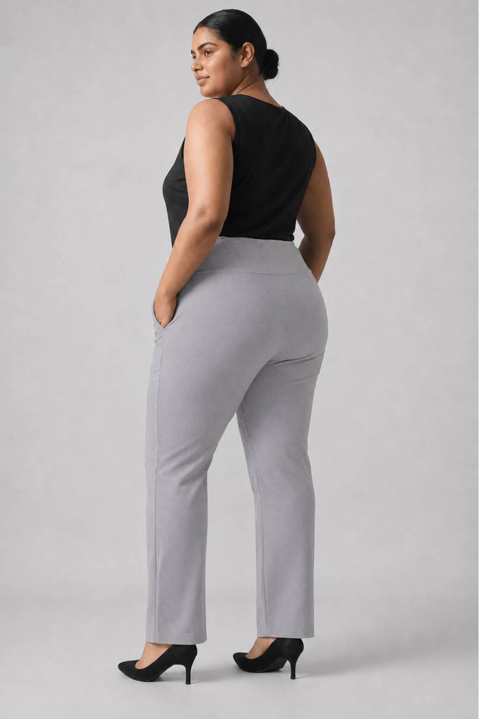 Plus Size English Grey Tummy Shaper Straight Fit Pants
