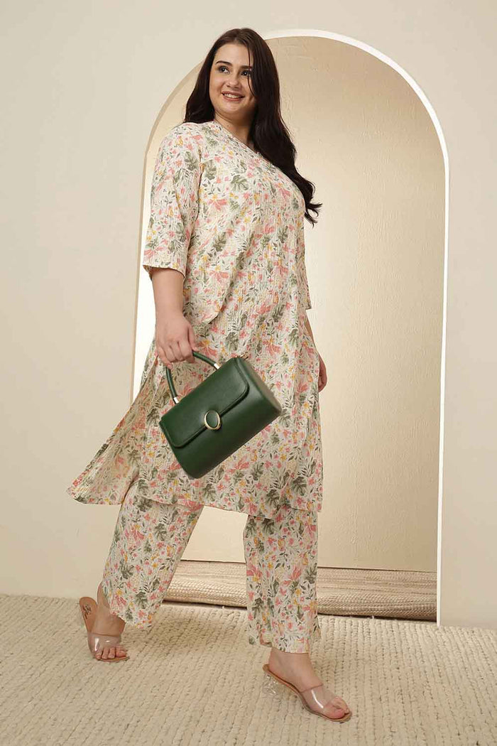 Plus Size Floral Print Kurta Coord Set