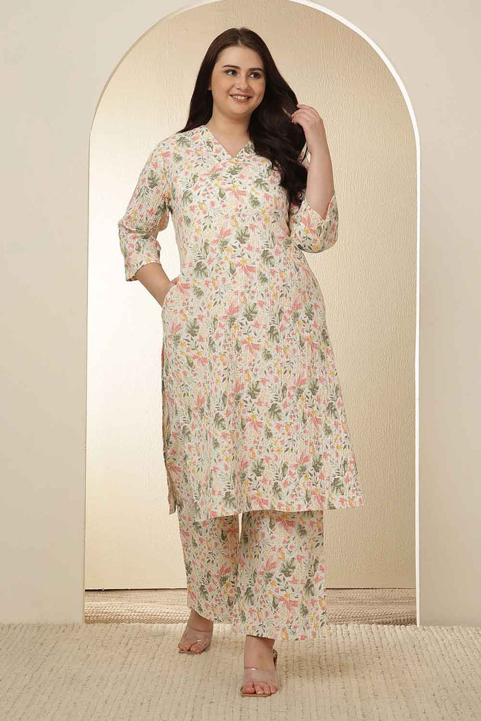 Plus Size Floral Print Kurta Coord Set