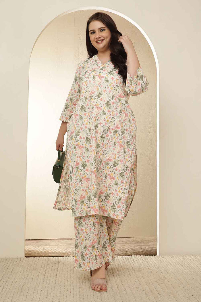 Plus Size Floral Print Kurta Coord Set