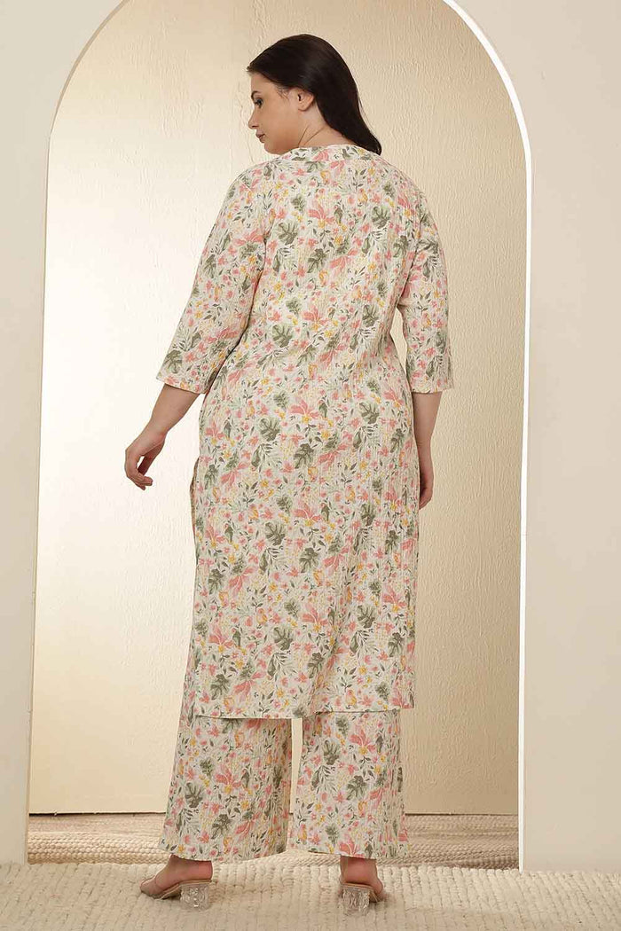 Plus Size Floral Print Kurta Coord Set