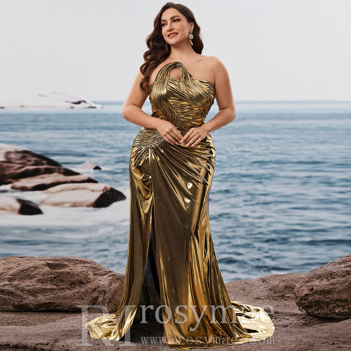 Plus Size Gold Maxi Evening Dress Mermaid Wedding Party Night Elegant Gown - Rosymae