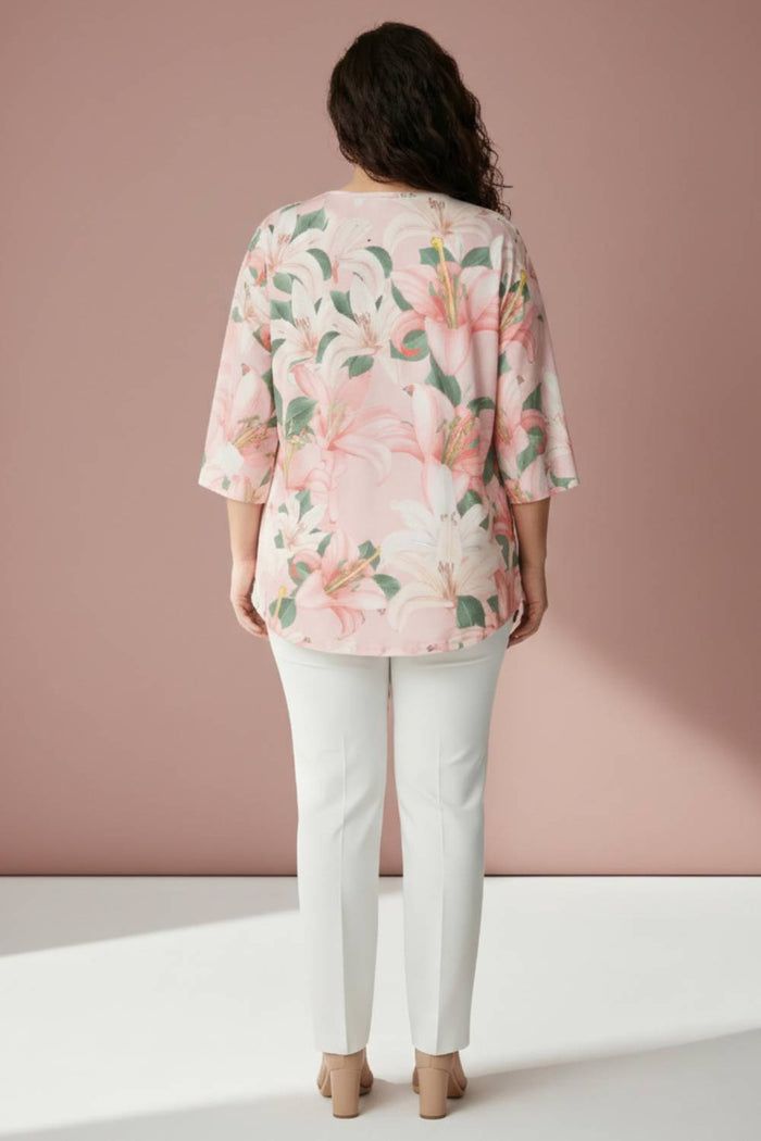 Plus Size Light Pink Floral Centre Pleat Top