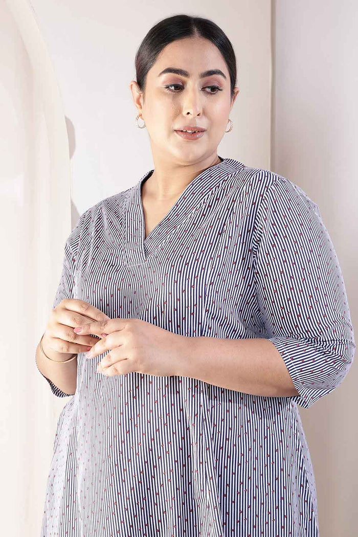 Plus Size Little Beatle Striped Cotton Midi Dress