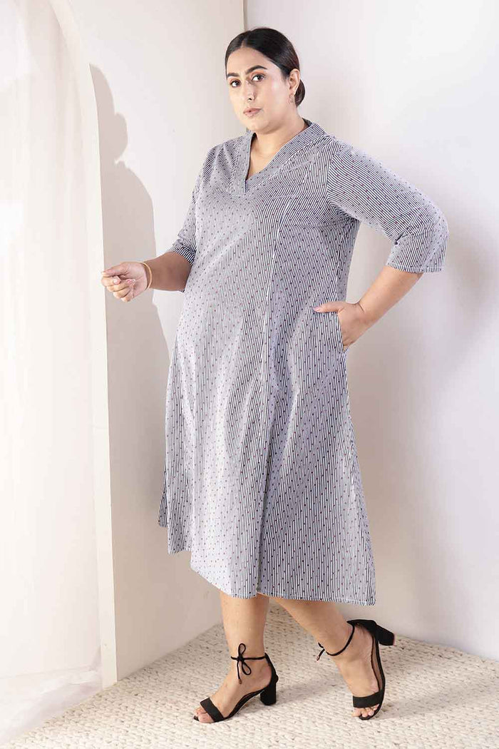 Plus Size Little Beatle Striped Cotton Midi Dress
