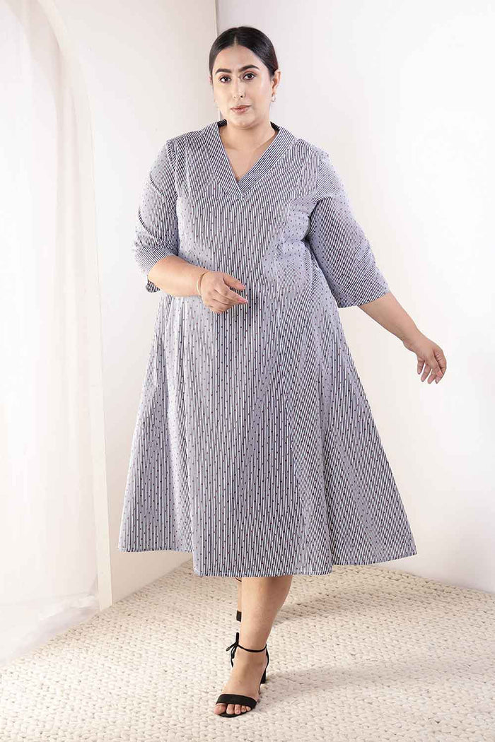 Plus Size Little Beatle Striped Cotton Midi Dress