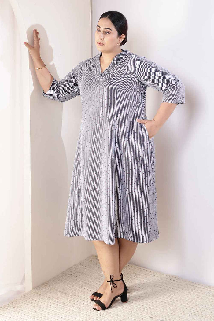 Plus Size Little Beatle Striped Cotton Midi Dress