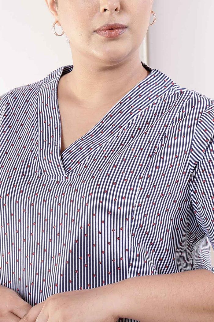 Plus Size Little Beatle Striped Cotton Midi Dress