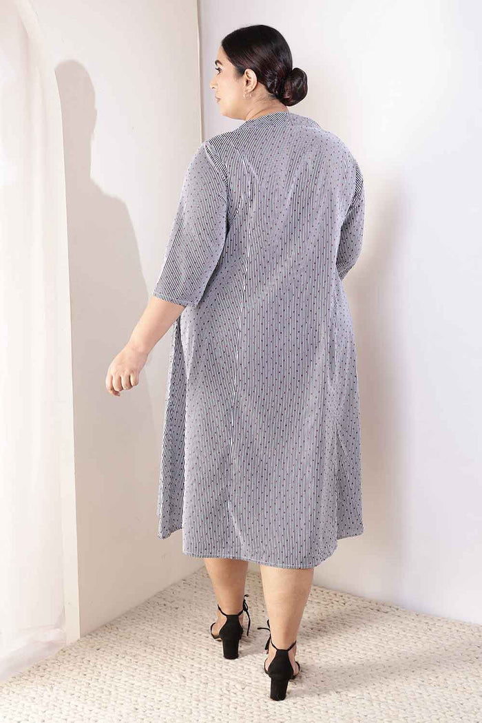 Plus Size Little Beatle Striped Cotton Midi Dress