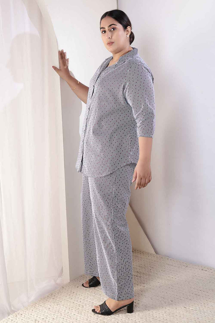 Plus Size Little Beatle Striped Cotton Shirt Coord Set