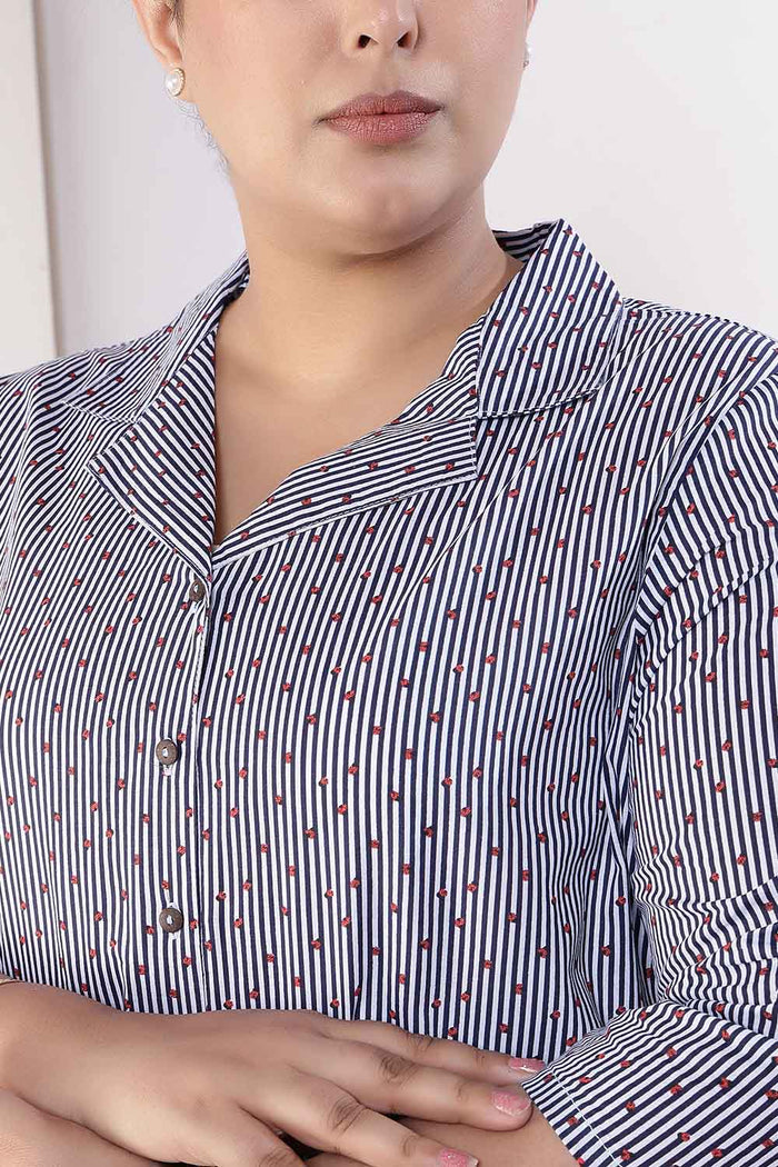 Plus Size Little Beatle Striped Cotton Shirt Coord Set