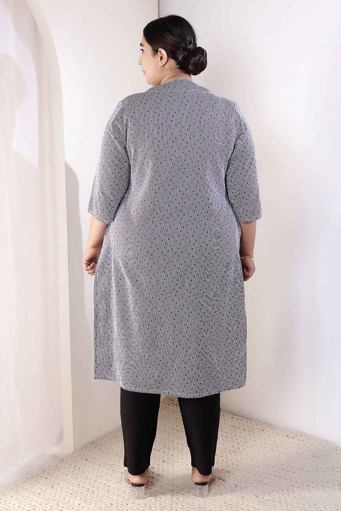 Plus Size Little Beatle Striped V Neck Cotton Kurta