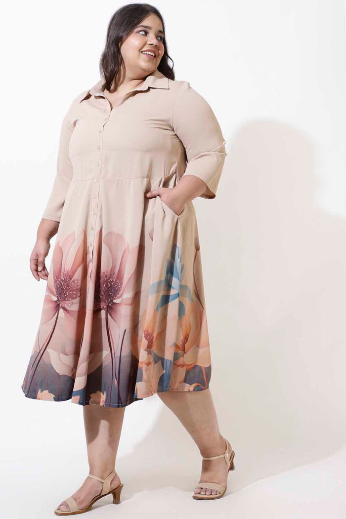 Plus Size Muted Floral Crepe Shirt Dress