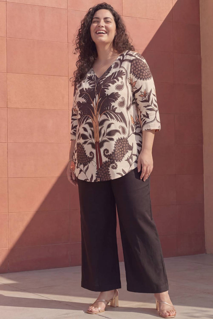 Plus Size Off White Placement Printed Centre Pleat Top