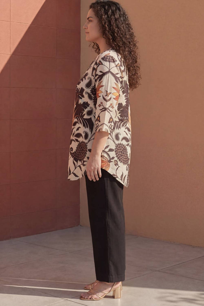 Plus Size Off White Placement Printed Centre Pleat Top