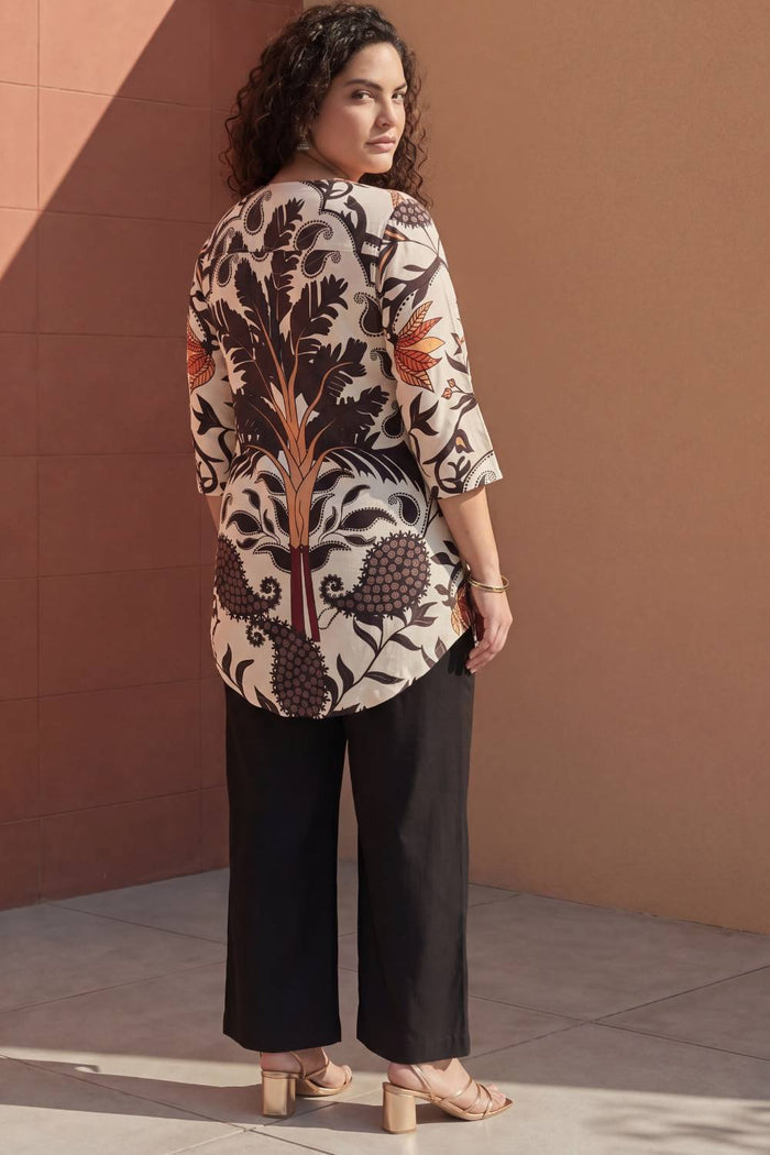 Plus Size Off White Placement Printed Centre Pleat Top