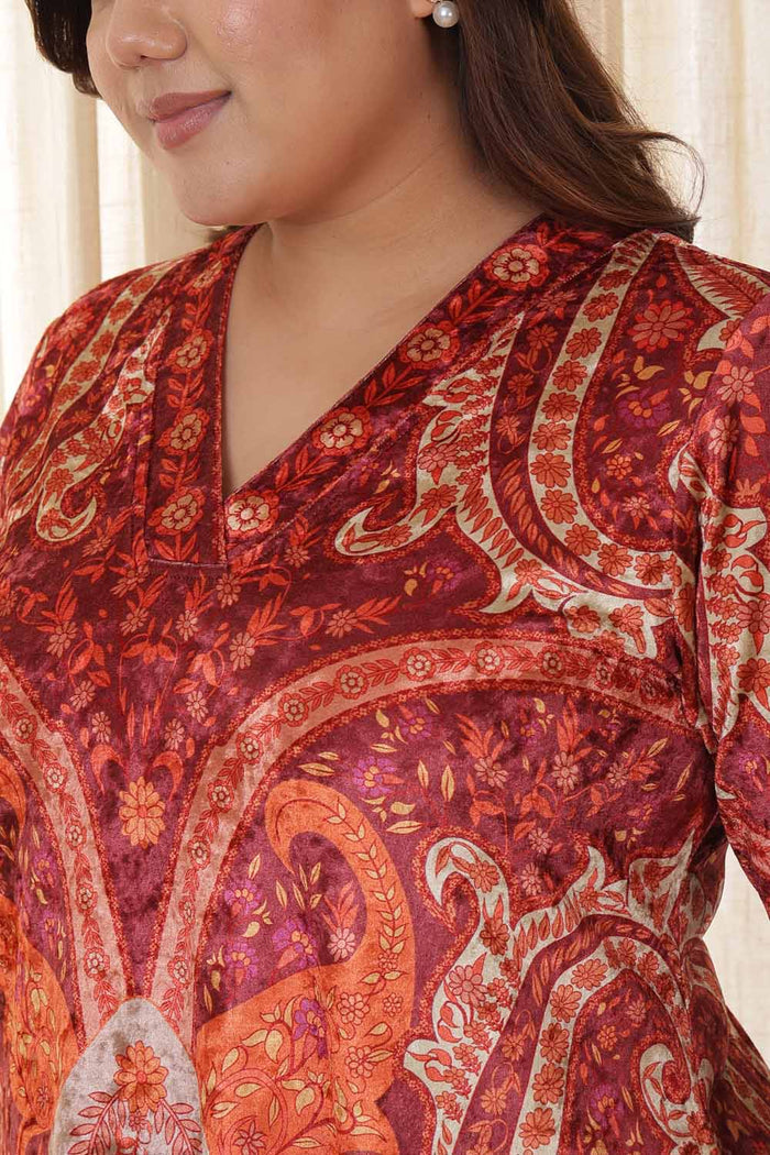 Plus Size Orange Ethnic Velvet Kurta