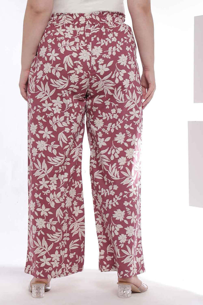 Plus Size Purple Taupe Floral Print Shirt Coord Set