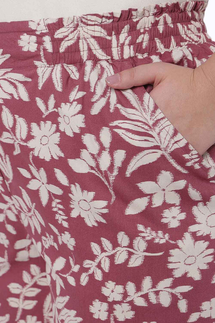 Plus Size Purple Taupe Floral Print Shirt Coord Set