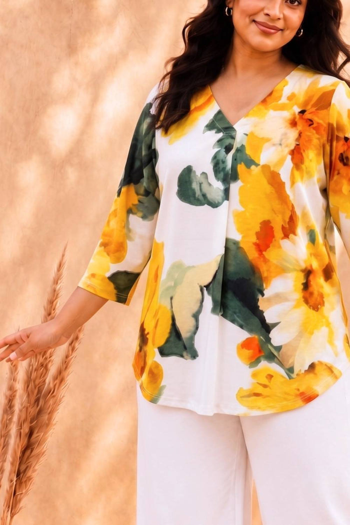 Plus Size Sunflower Grace Yellow Print Top