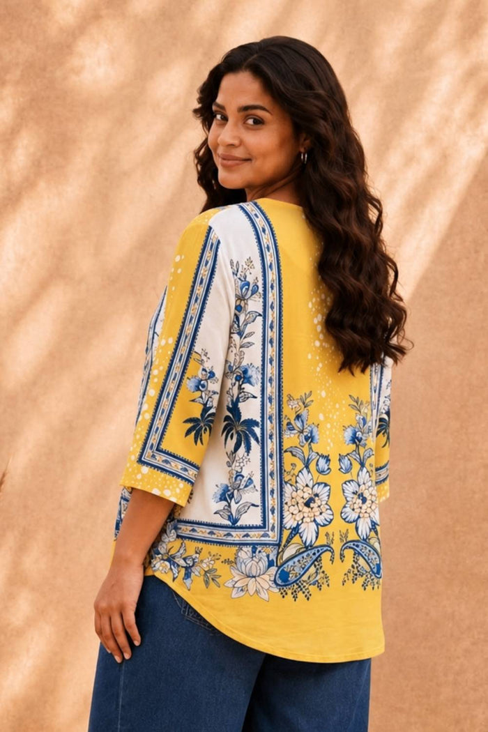 Plus Size Yellow Floral Print Top