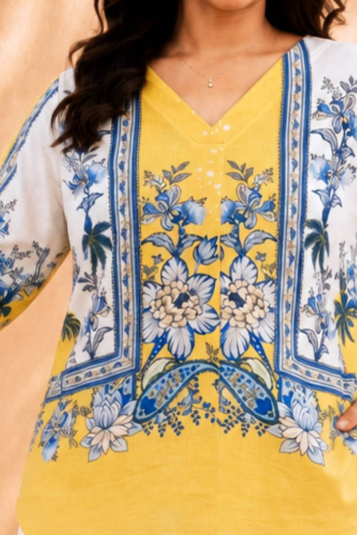Plus Size Yellow Floral Print Top