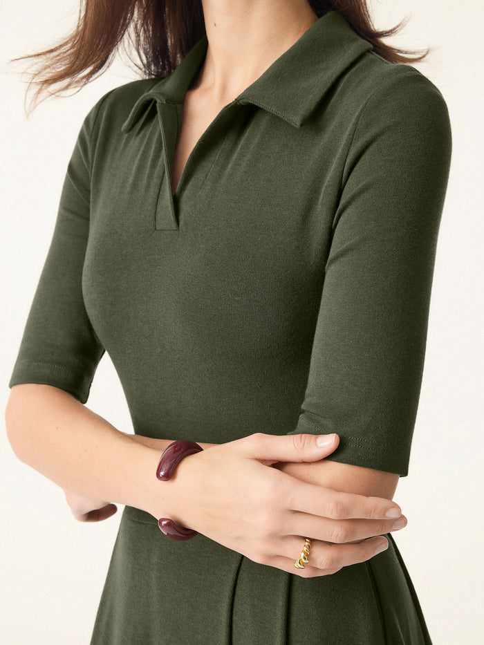 OGLmove Polo Neck Elbow Length Sleeve Midi Bra Dress with Pockets