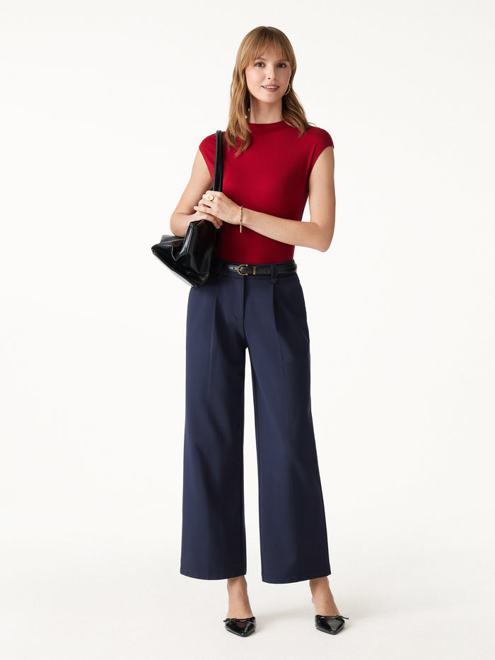 OGLmove Ponte Low-Rise Straight Leg Ankled Pants with Pockets Regular Navy