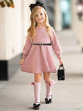 Pretty in Pink Cable Knit Belted Sweater Dress Mia Belle Girls