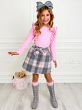Pretty in Plaid Long Sleeve Top & Fleece Skirt Set Mia Belle Girls