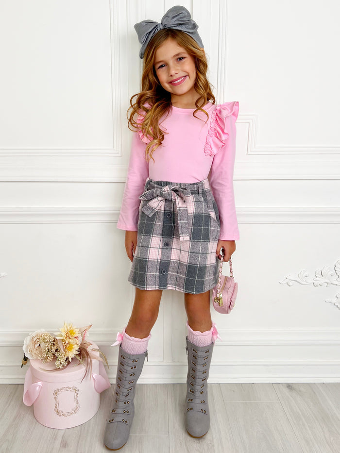 Pretty in Plaid Long Sleeve Top & Fleece Skirt Set Mia Belle Girls