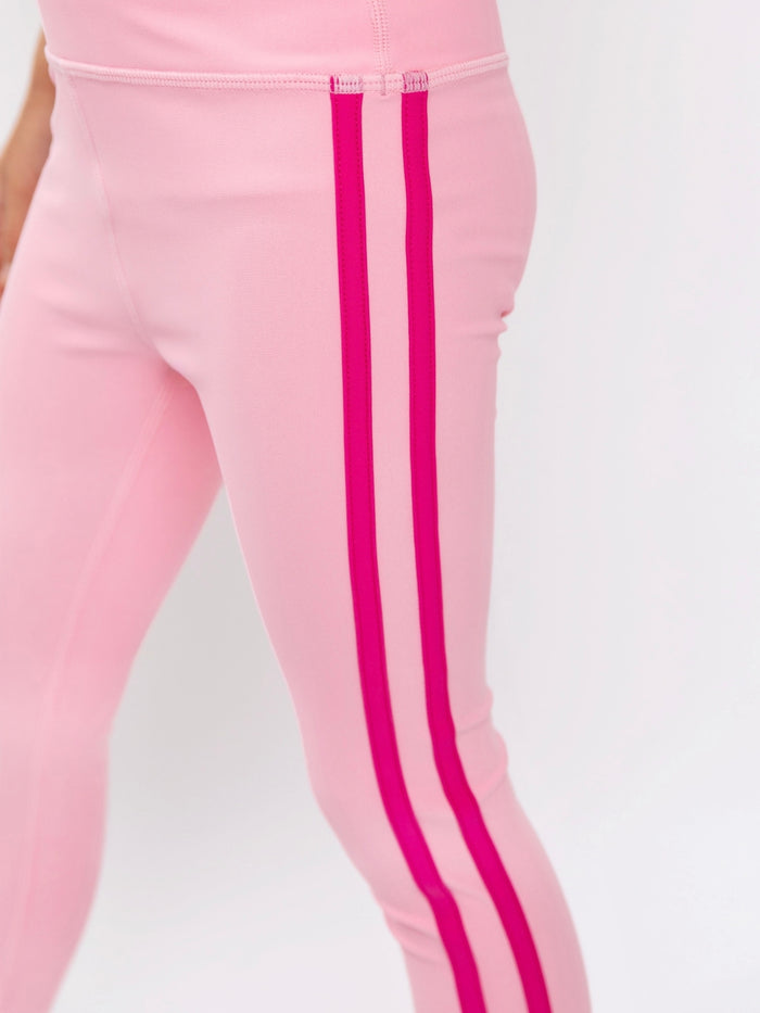Girls pink workout set with stripe leggings
