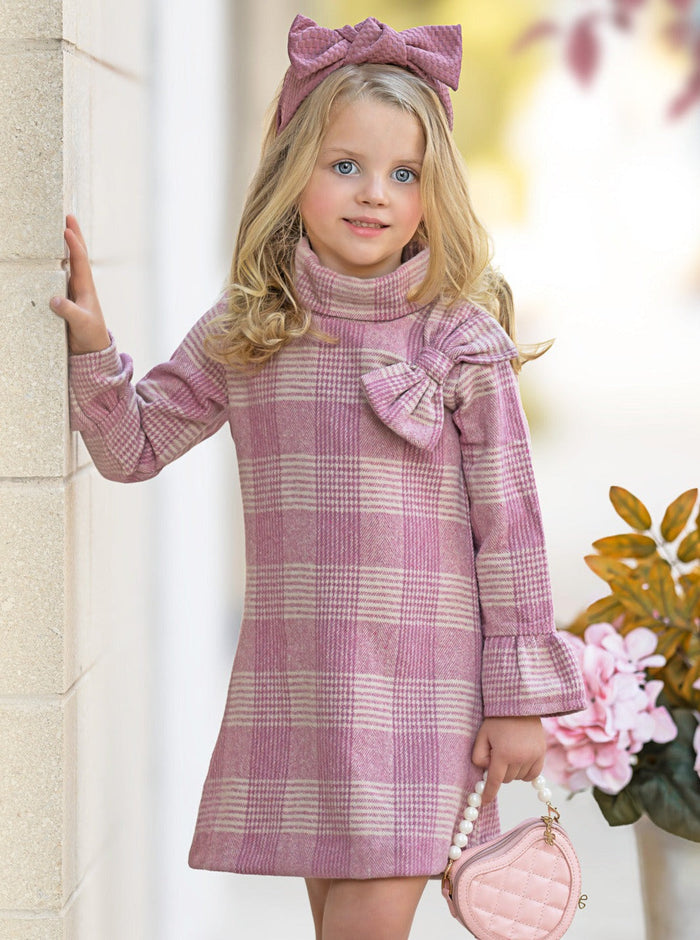 Pretty Pink Tartan Plaid Long Sleeve Shift Dress Mia Belle Girls