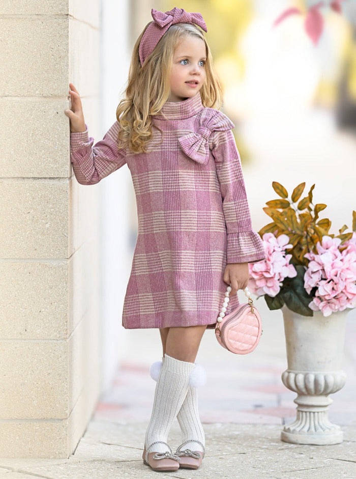 Pretty Pink Tartan Plaid Long Sleeve Shift Dress Mia Belle Girls