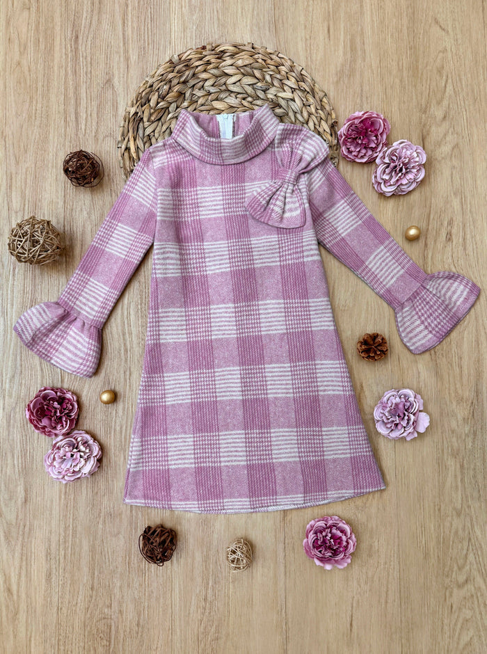 Pretty Pink Tartan Plaid Long Sleeve Shift Dress Mia Belle Girls