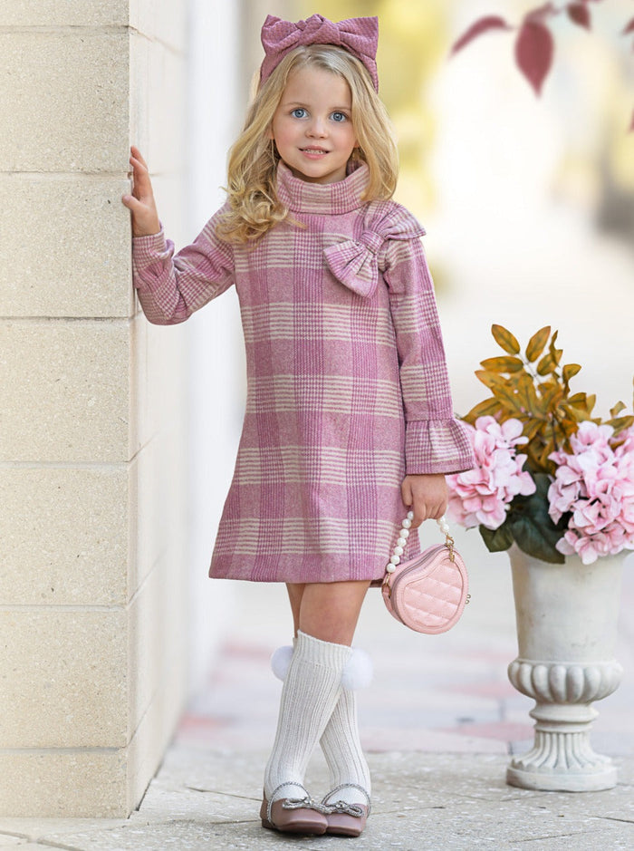 Pretty Pink Tartan Plaid Long Sleeve Shift Dress Mia Belle Girls