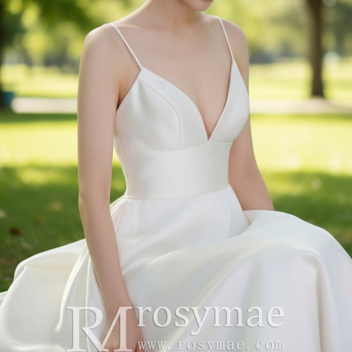 Princess A-line Tea Length Wedding Dress with Spaghetti Straps - Rosymae