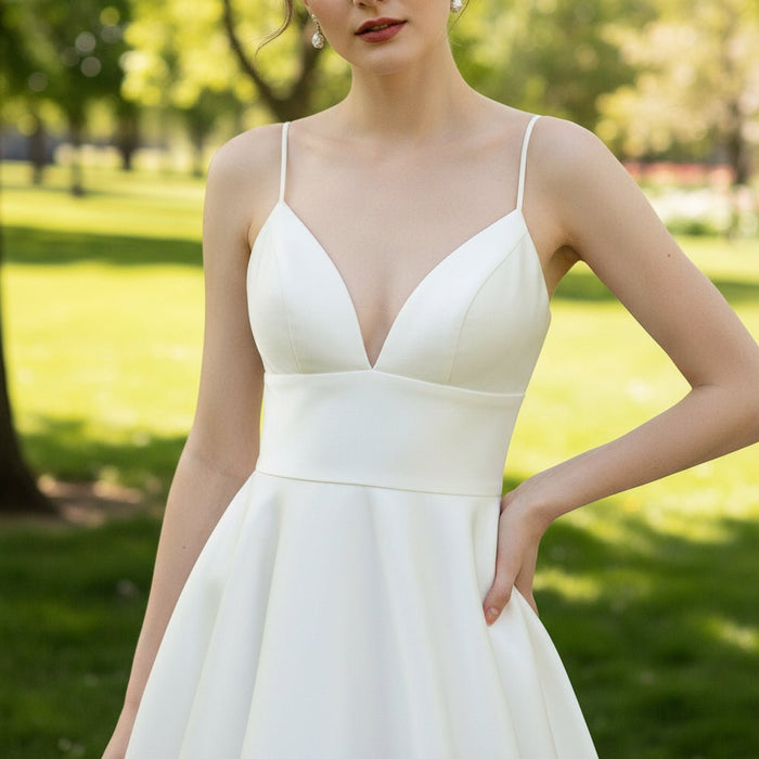 Princess A-line Tea Length Wedding Dress with Spaghetti Straps - Rosymae
