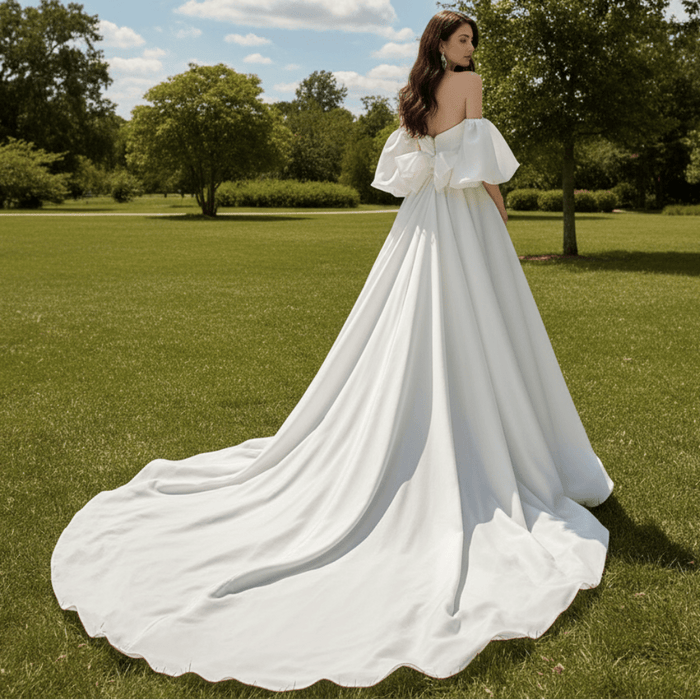 Princess A-line Wedding Dress with Detachable Puff Sleeves - Rosymae