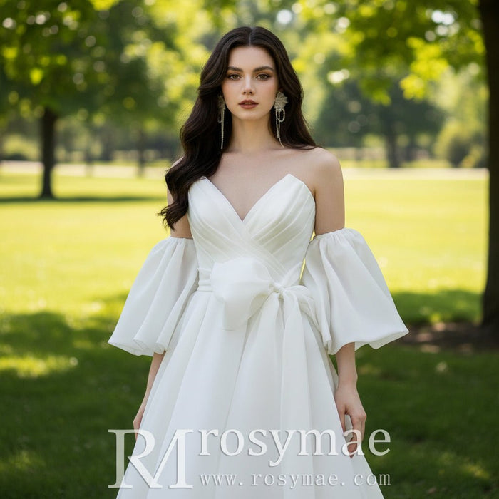 Princess A-line Wedding Dress with Detachable Puff Sleeves - Rosymae