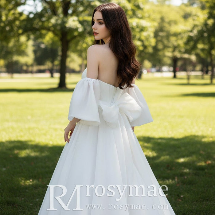Princess A-line Wedding Dress with Detachable Puff Sleeves - Rosymae