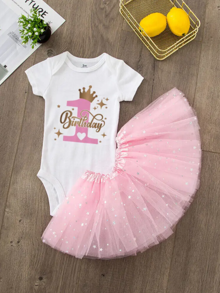 Princess Birthday Ensemble: Delightful First Birthday Bodysuit and Tutu Set for Little Girls Mia Belle Girls
