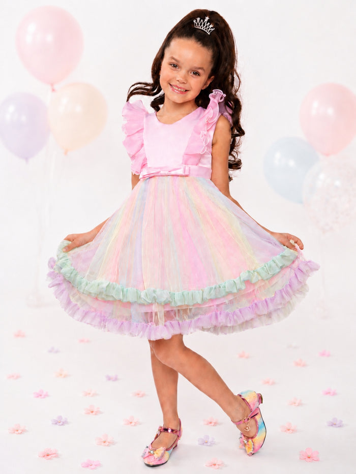 Princess Dream Rainbow Ruffle Tulle Dress