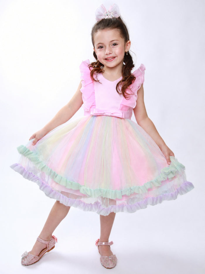 Princess Dream Rainbow Ruffle Tulle Dress