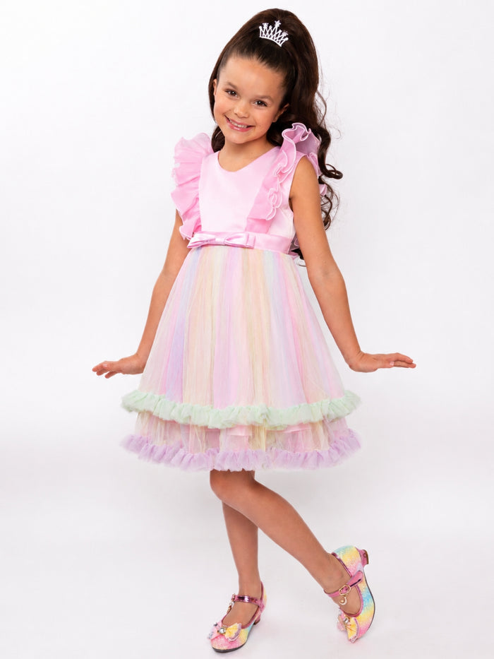 Princess Dream Rainbow Ruffle Tulle Dress