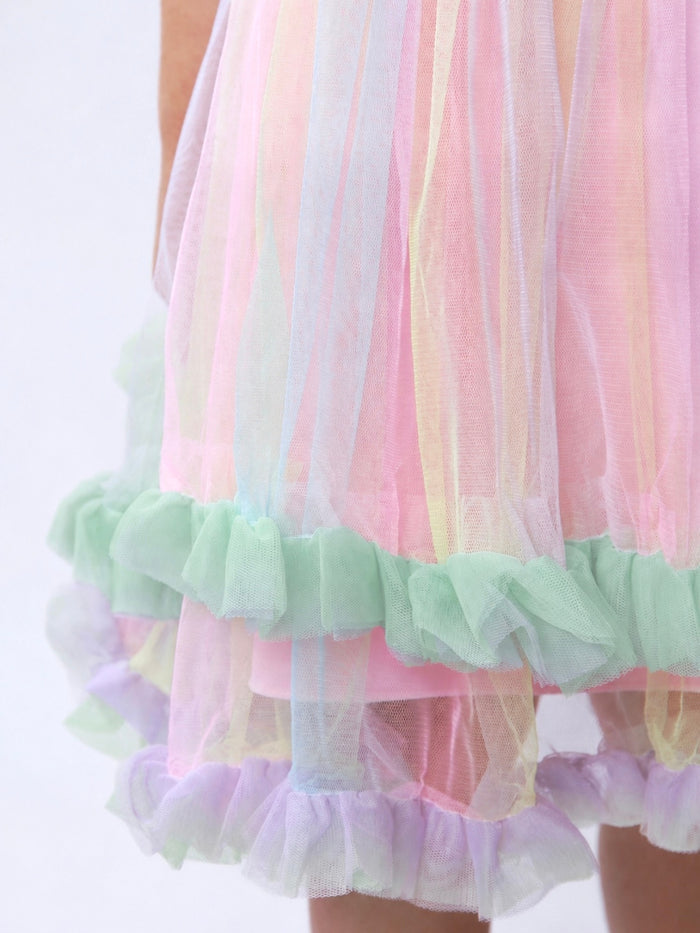 Princess Dream Rainbow Ruffle Tulle Dress