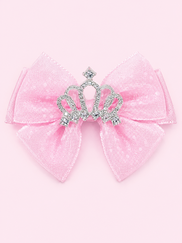 Princess Sparkle Tiara Pink Bow Hair Clip